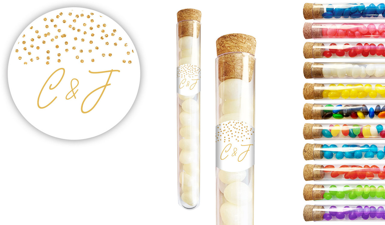 Gold Confetti On White Wedding Personalised Test Tubes