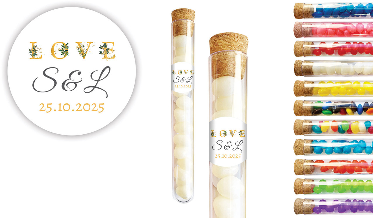L-O-V-E Flowers Wedding Personalised Test Tubes