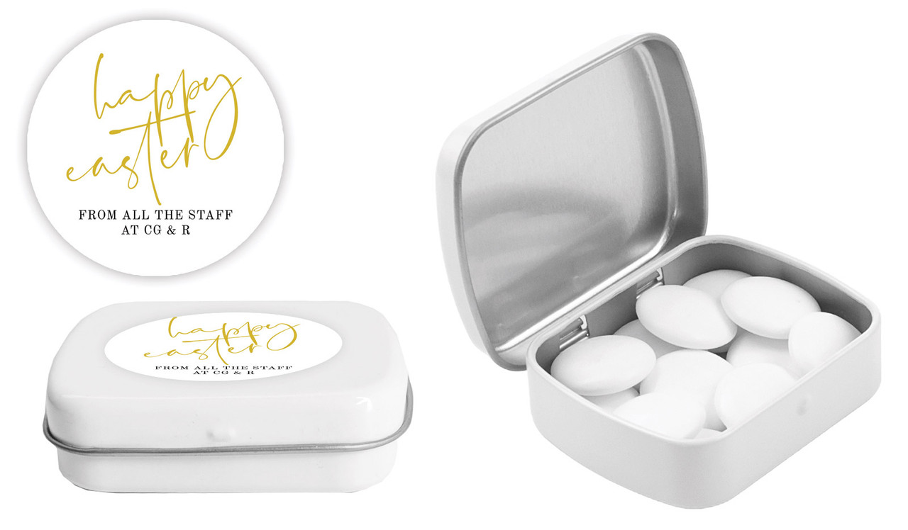 Gold On White Easter Personalised Mint Tin