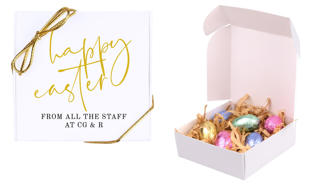 Gold On White Personalised Easter Egg Nest Box