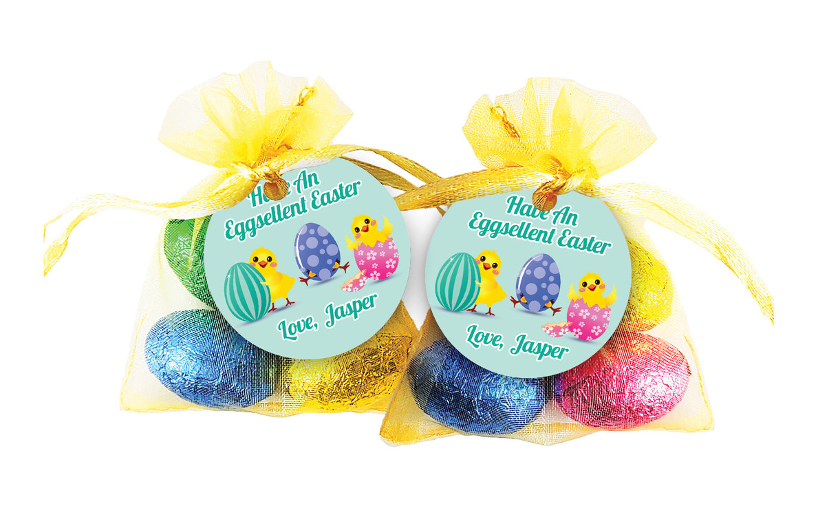 Chickens Hatching Easter Egg Organza Bag With Tag