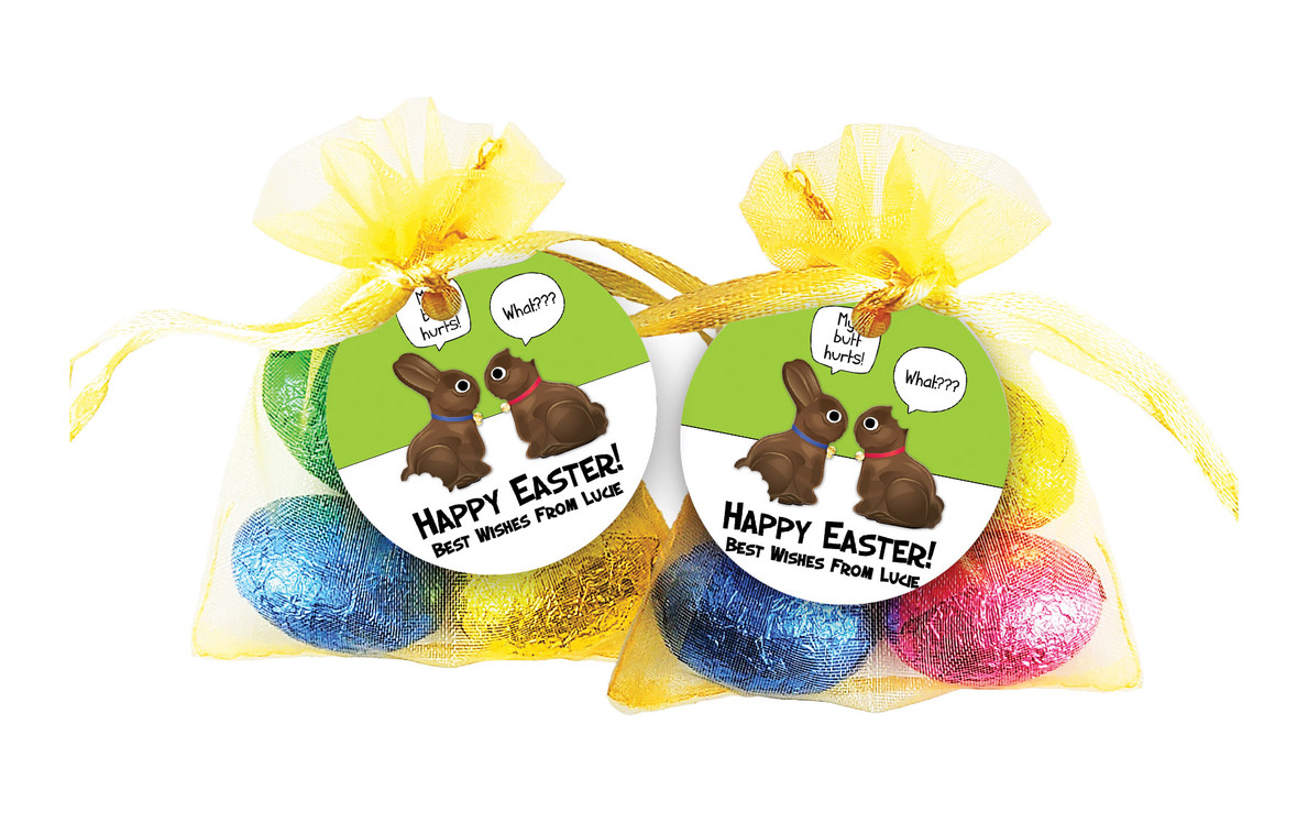 Chocolate Bunnies Easter Egg Organza Bag With Tag