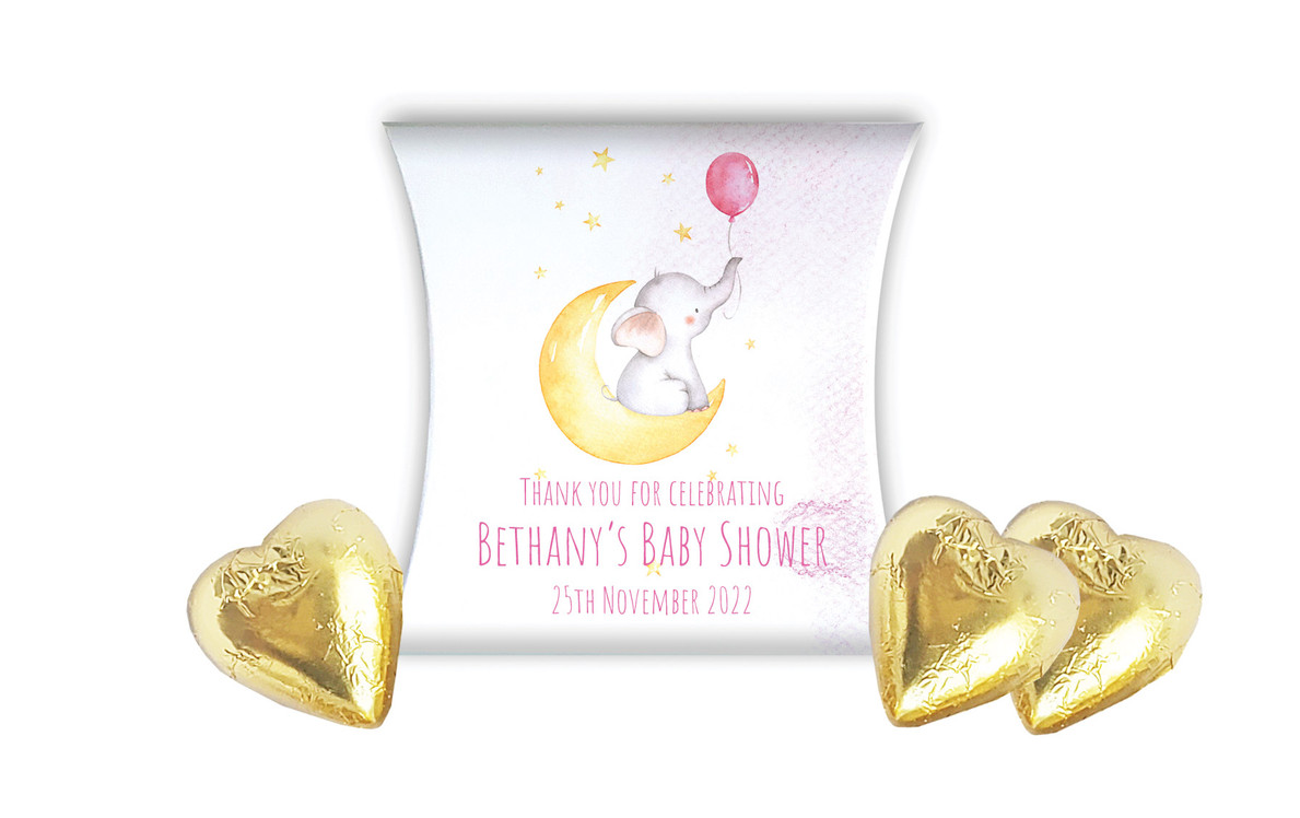 Elephant Moon Pink Baby Shower Personalised Pillow Boxes