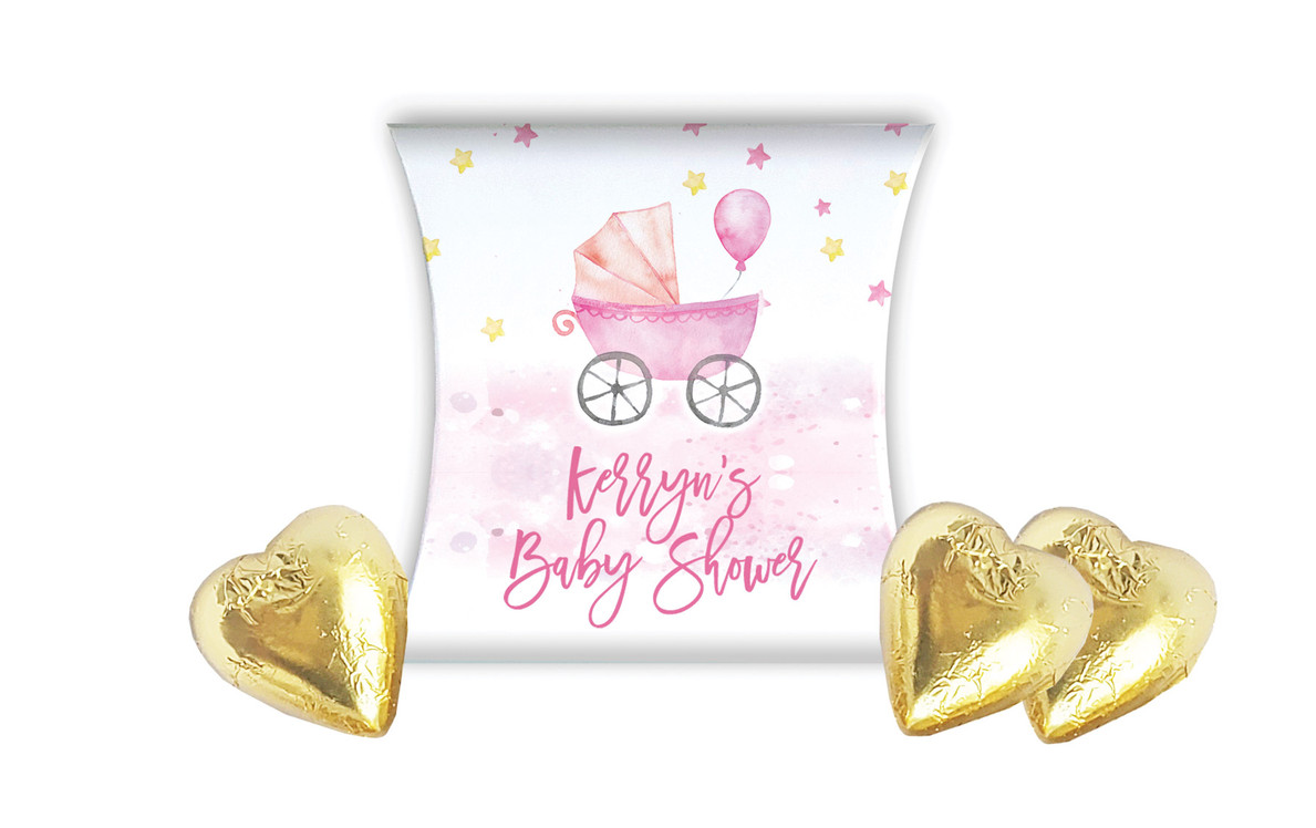 Pram Pink Baby Shower Personalised Pillow Boxes