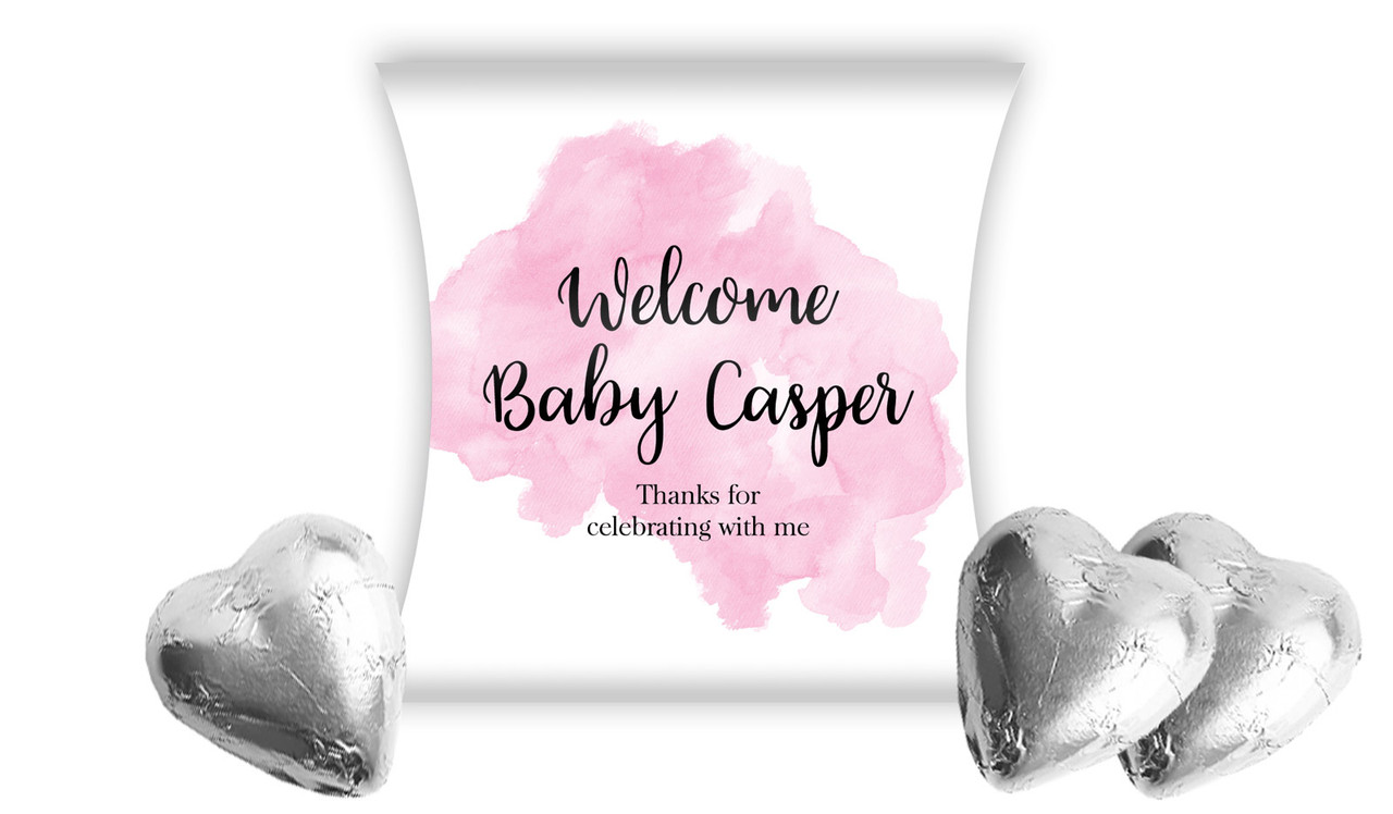 A Splash Of Watercolour Pink Birth Announcement Personalised Pillow Boxes