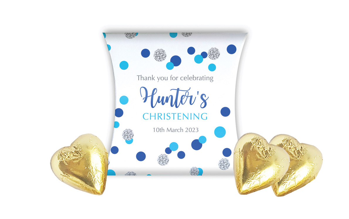 Confetti Blue Christening Personalised Pillow Boxes