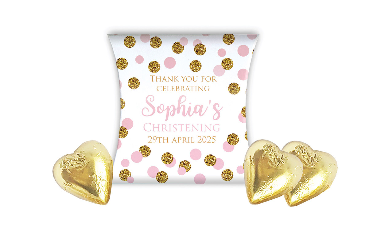 Confetti Pink Christening Personalised Pillow Boxes