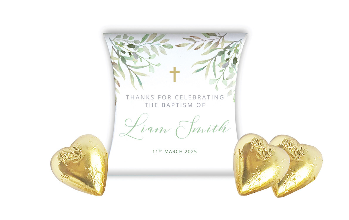 Golden Greenery Christening Personalised Pillow Boxes