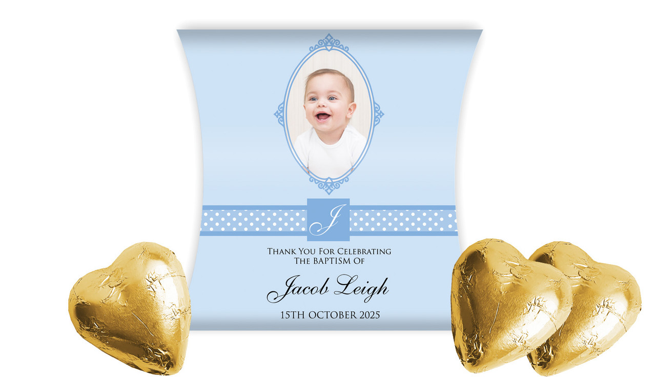 Initial Blue Christening Personalised Pillow Boxes