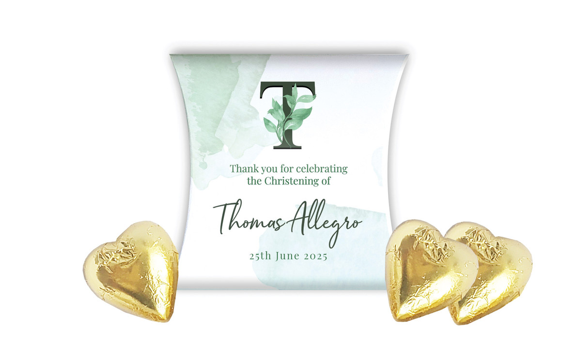 Monogram Green Christening Personalised Pillow Boxes