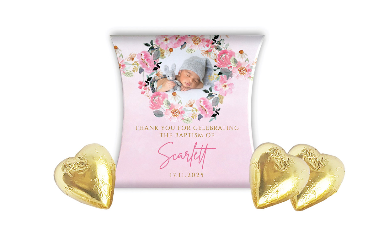 Photo On Floral Frame Christening Personalised Pillow Boxes
