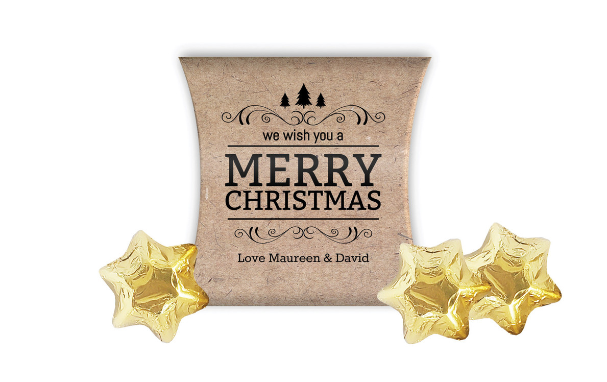 Merry Christmas On Kraft Christmas Personalised Pillow Boxes