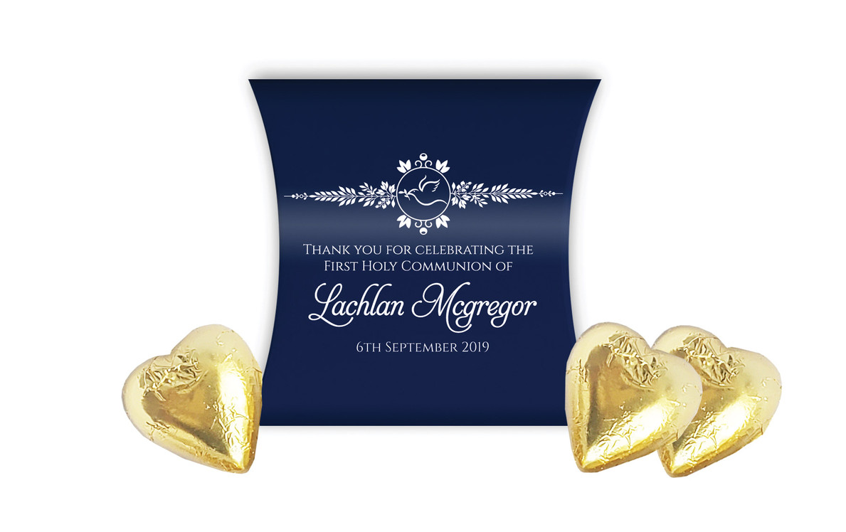 Dove Crest Blue Communion Personalised Pillow Boxes