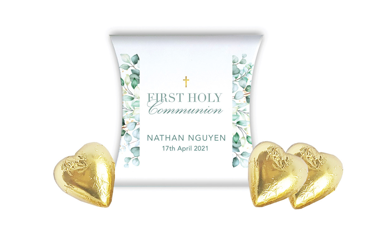 Eucalyptus Watercolour Communion Personalised Pillow Boxes
