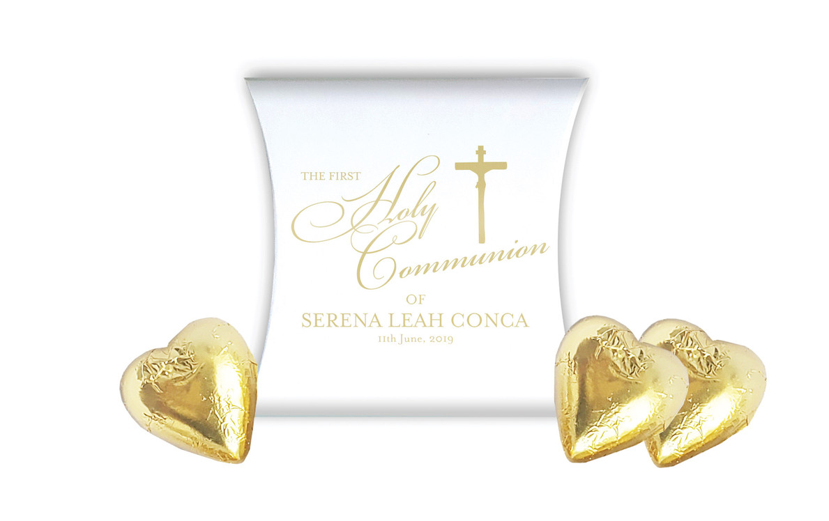 Gold Writing Communion Personalised Pillow Boxes