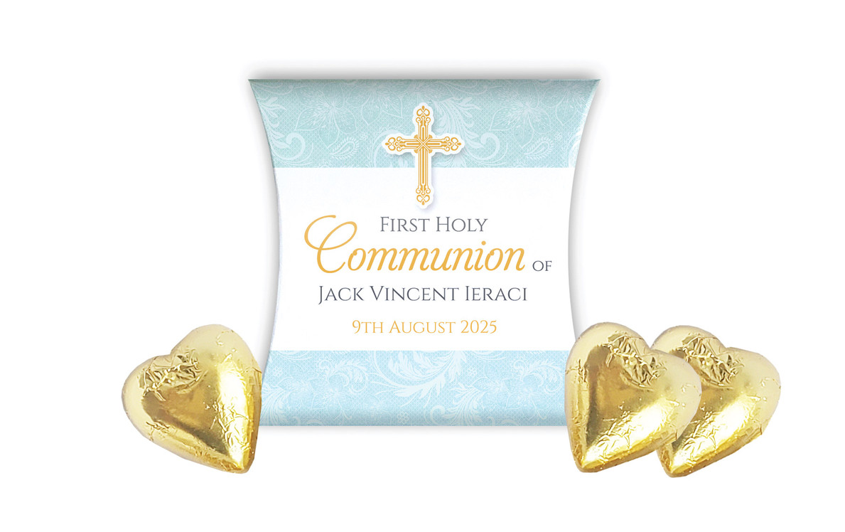 Lace Blue Communion Personalised Pillow Boxes