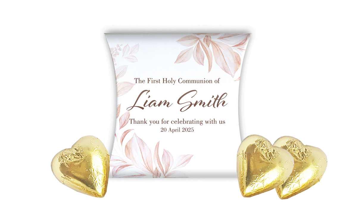 Natural Leaves Communion Personalised Pillow Boxes