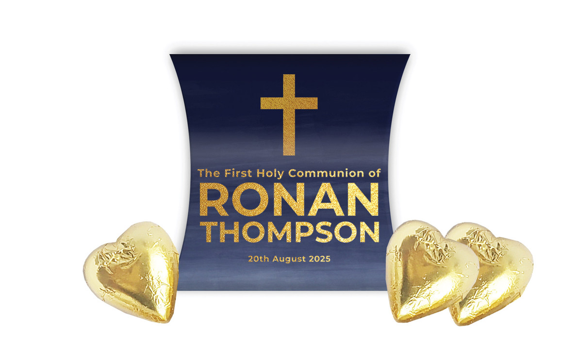Navy Blue Watercolour Communion Personalised Pillow Boxes