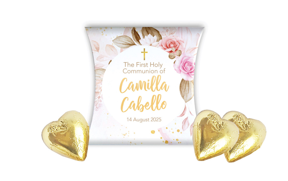 Pretty Roses Communion Personalised Pillow Boxes