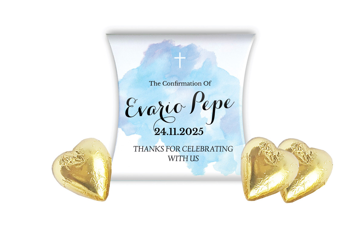 A Splash Of Watercolour Blue Confirmation Personalised Pillow Boxes