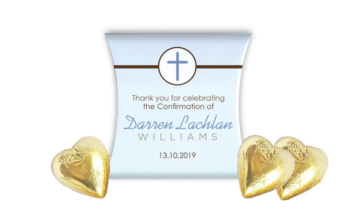 Cross Blue Confirmation Personalised Pillow Boxes