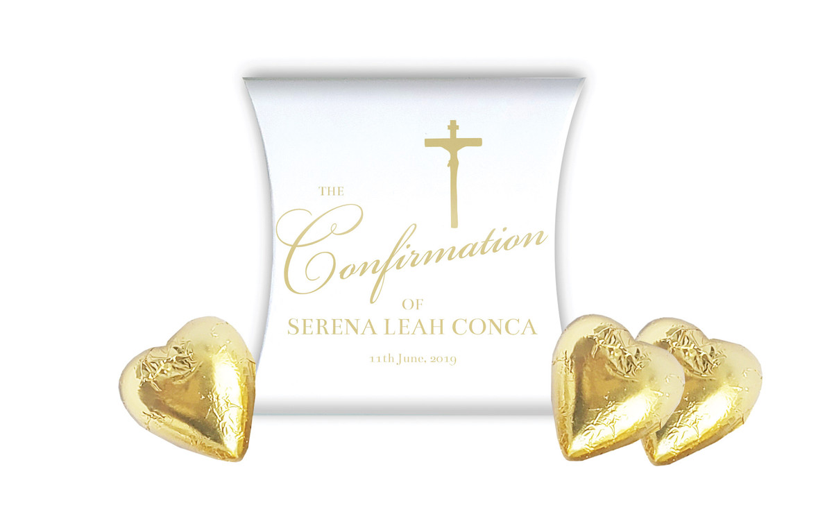 Gold Writing Confirmation Personalised Pillow Boxes