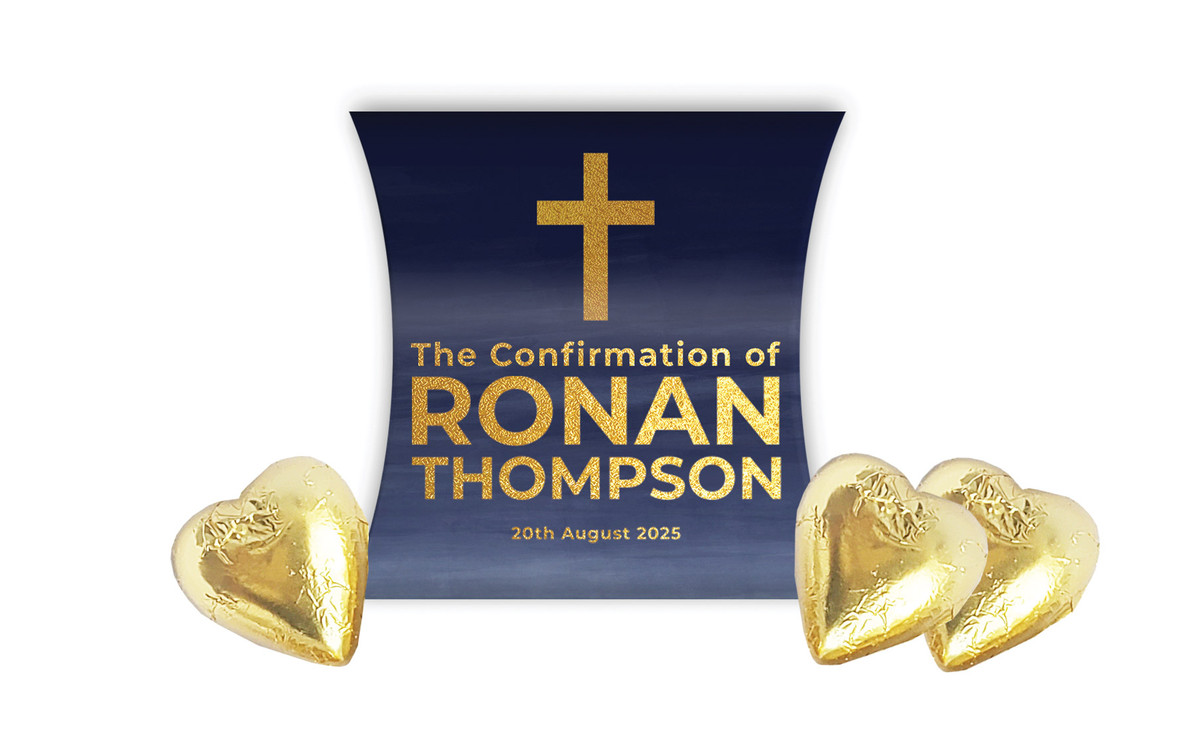Navy Blue Watercolour Confirmation Personalised Pillow Boxes