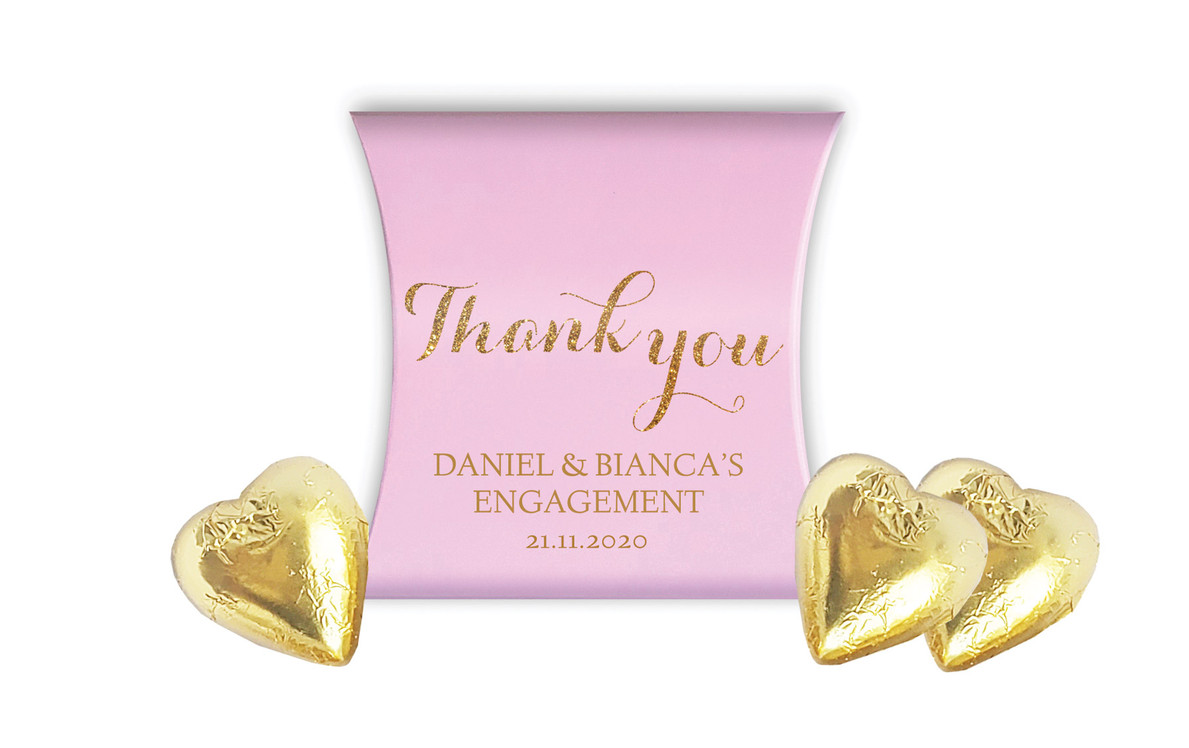 Golden Thank You Engagement Personalised Pillow Boxes