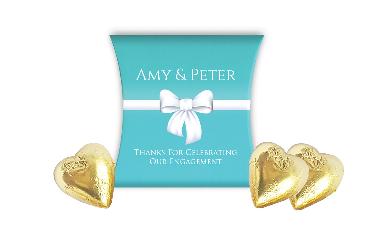 Turquoise Blue Bow Engagement Personalised Pillow Boxes