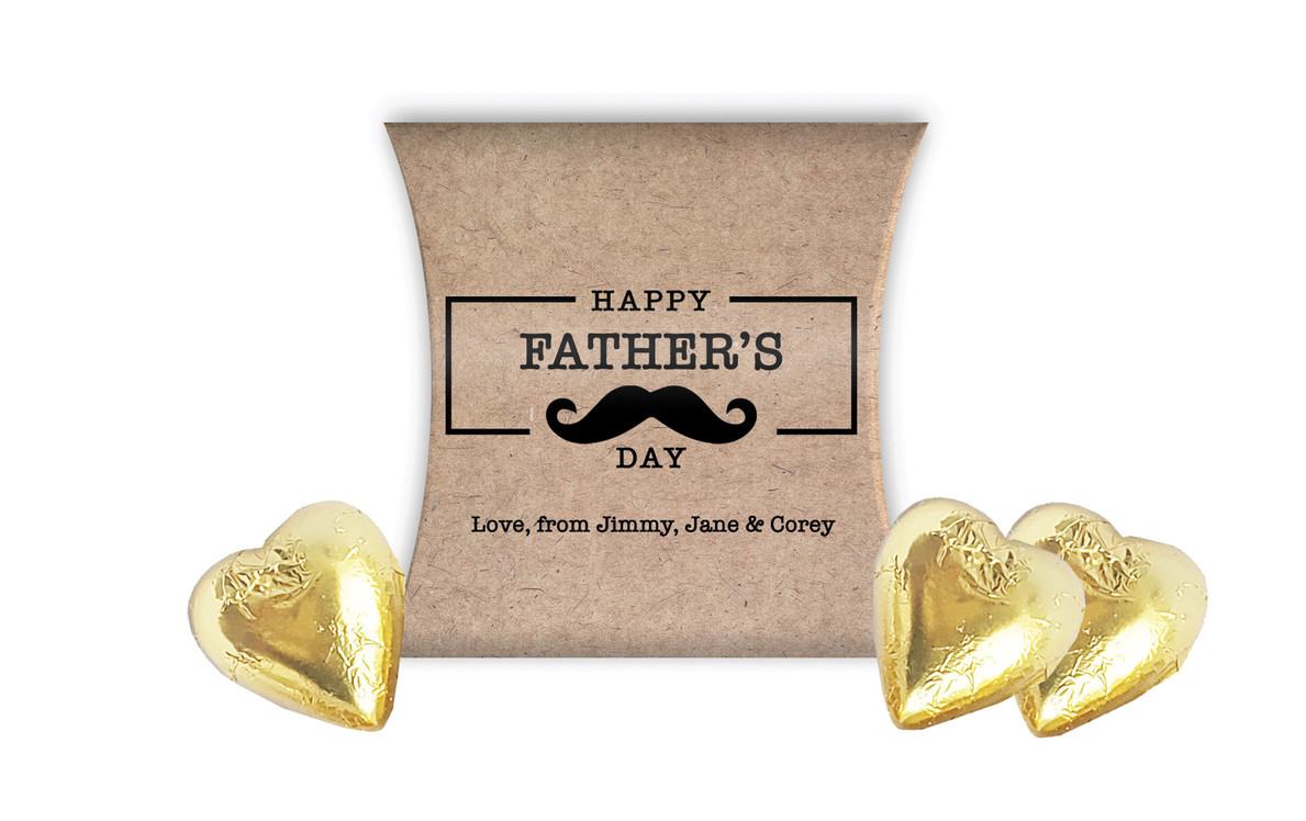 Hat & Moustache On Kraft Fathers Day Personalised Pillow Boxes