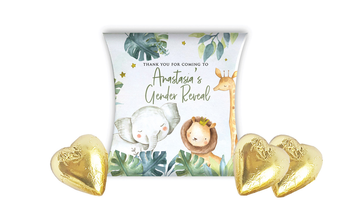 Animals On Safari Gender Reveal Personalised Pillow Boxes