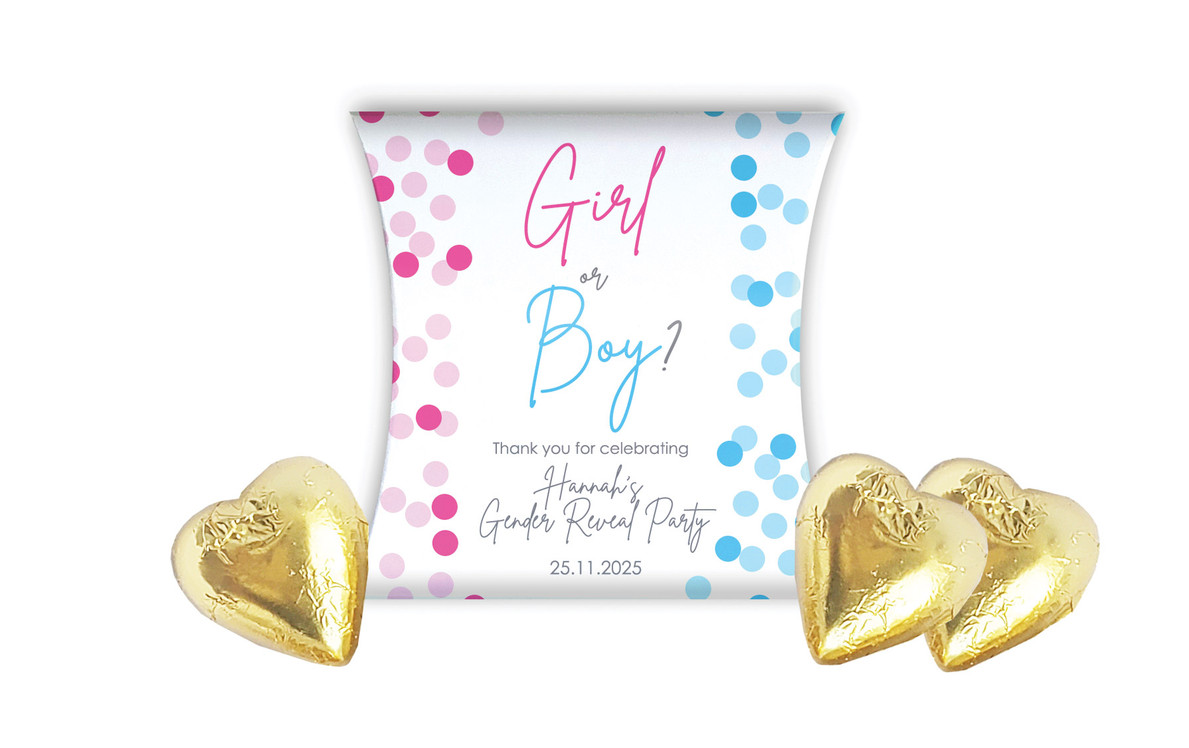 Confetti Gender Reveal Personalised Pillow Boxes