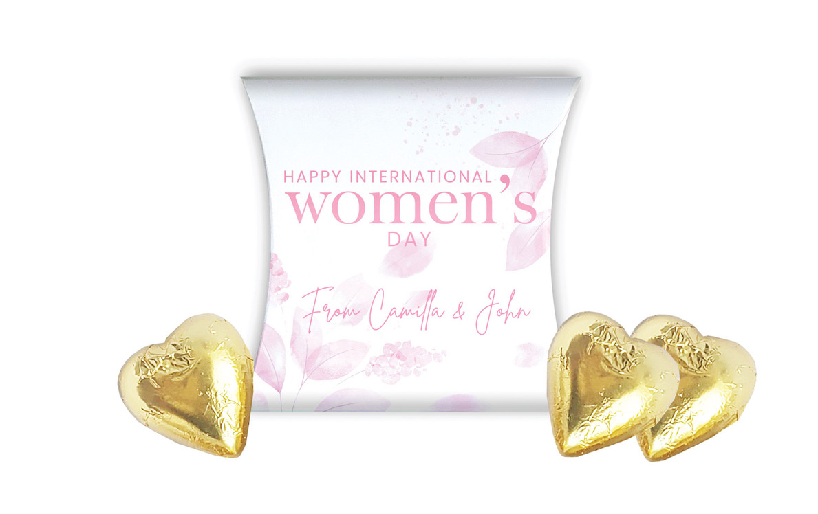 Pink Leaves International Womens Day Personalised Pillow Boxes