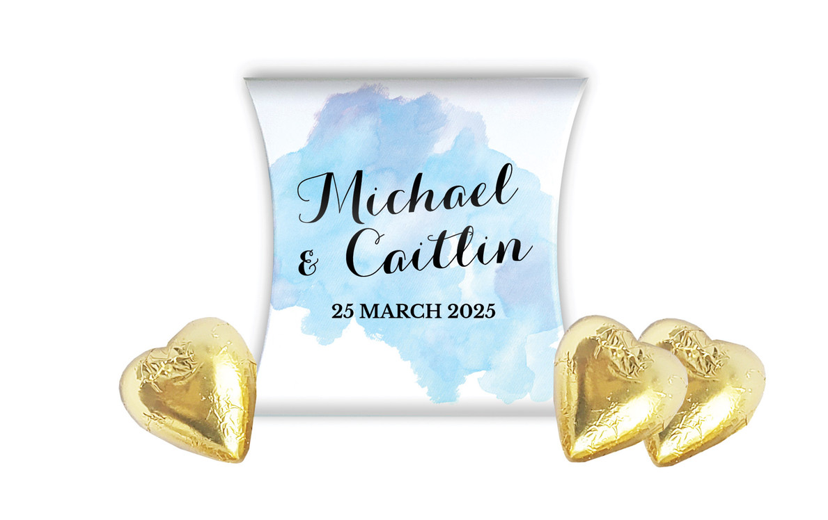 A Splash Of Watercolour Blue Wedding Personalised Pillow Boxes