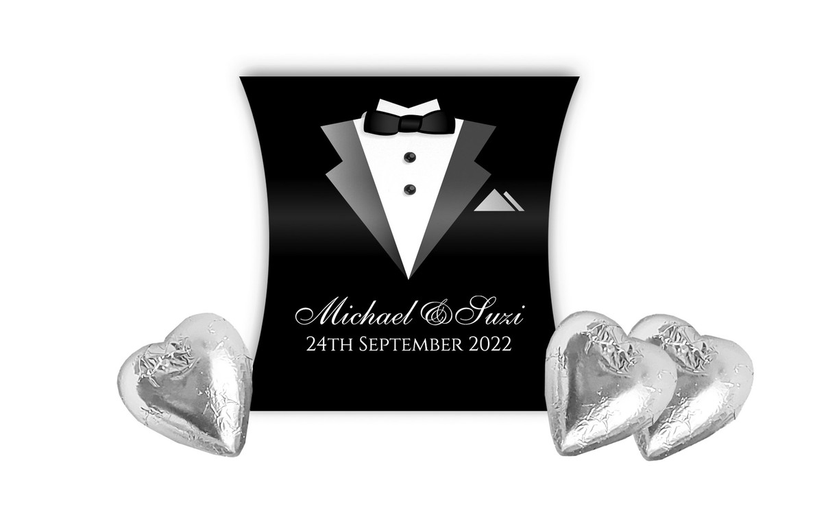 Bride & Groom Suit Wedding Personalised Pillow Boxes