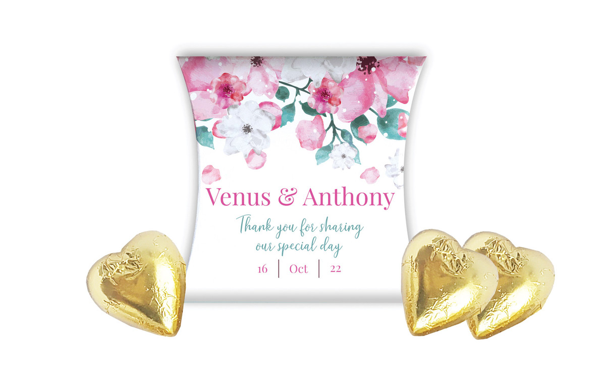 Falling Petals Wedding Personalised Pillow Boxes