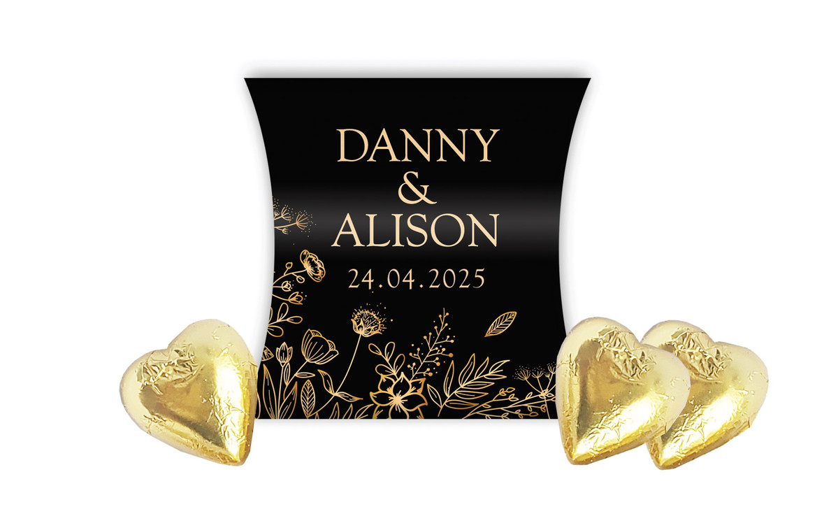 Flowers On Black Wedding Personalised Pillow Boxes