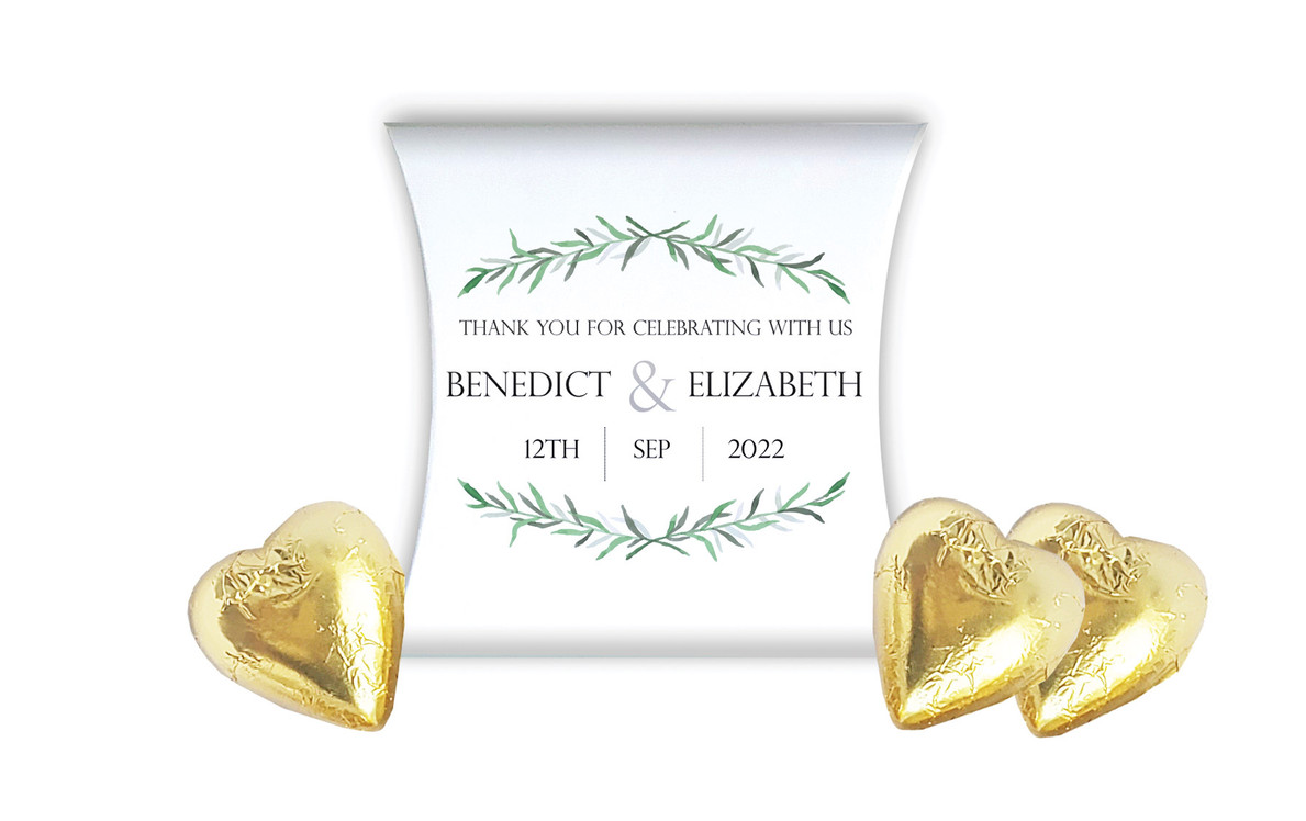 Green Branches Wedding Personalised Pillow Boxes