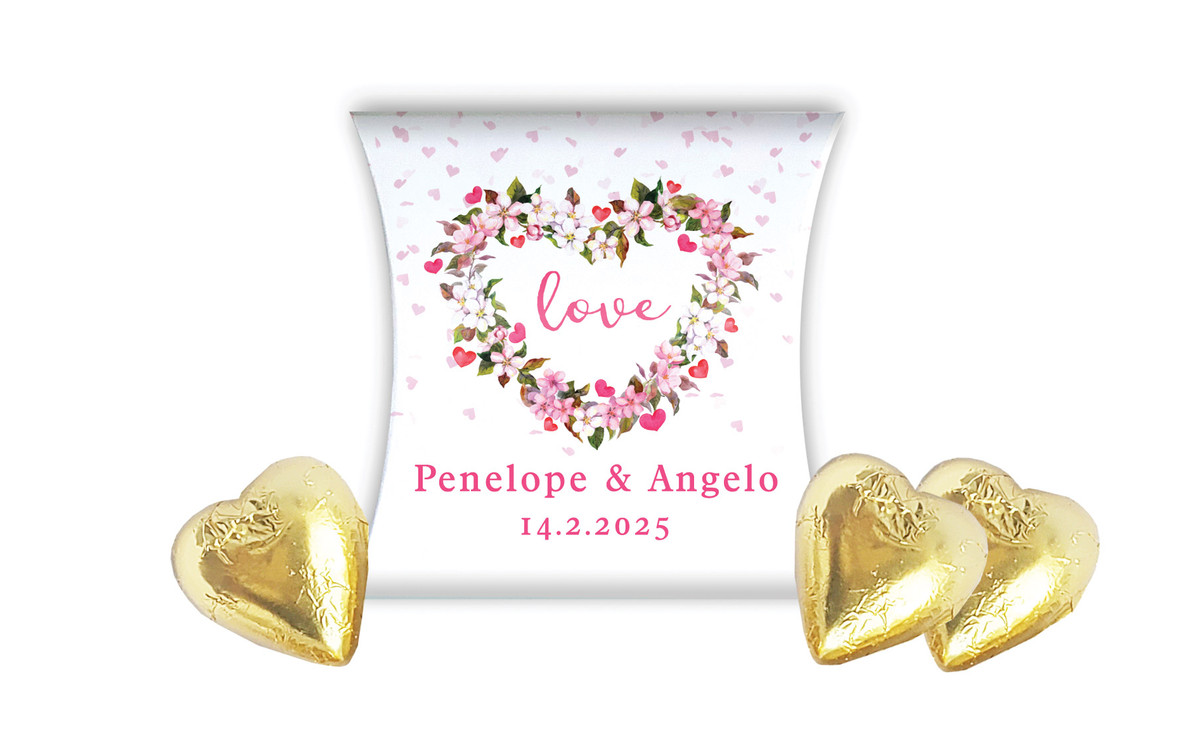Heart Shaped Floral Wedding Personalised Pillow Boxes