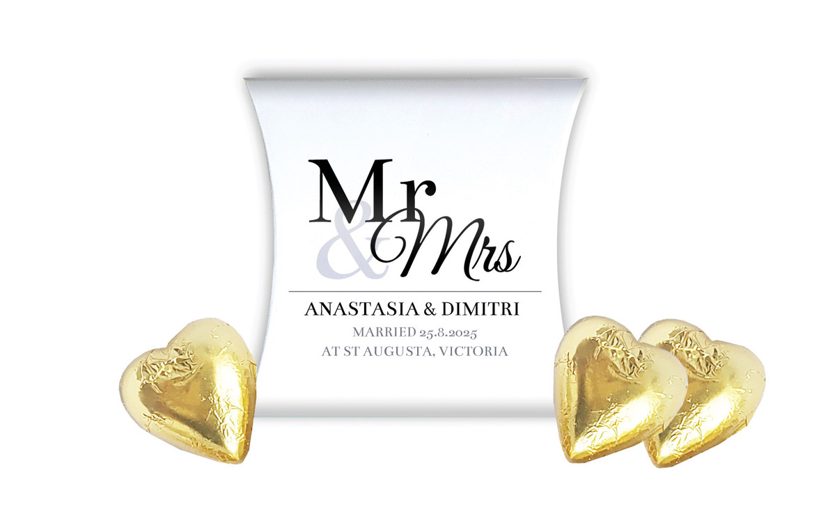 Mr & Mrs Announcement White Wedding Personalised Pillow Boxes