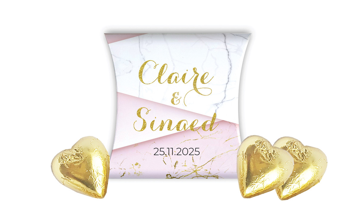 Pink And Marble Wedding Personalised Pillow Boxes