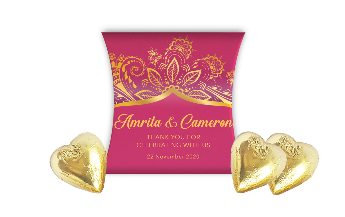 Regal Pink And Gold Wedding Personalised Pillow Boxes