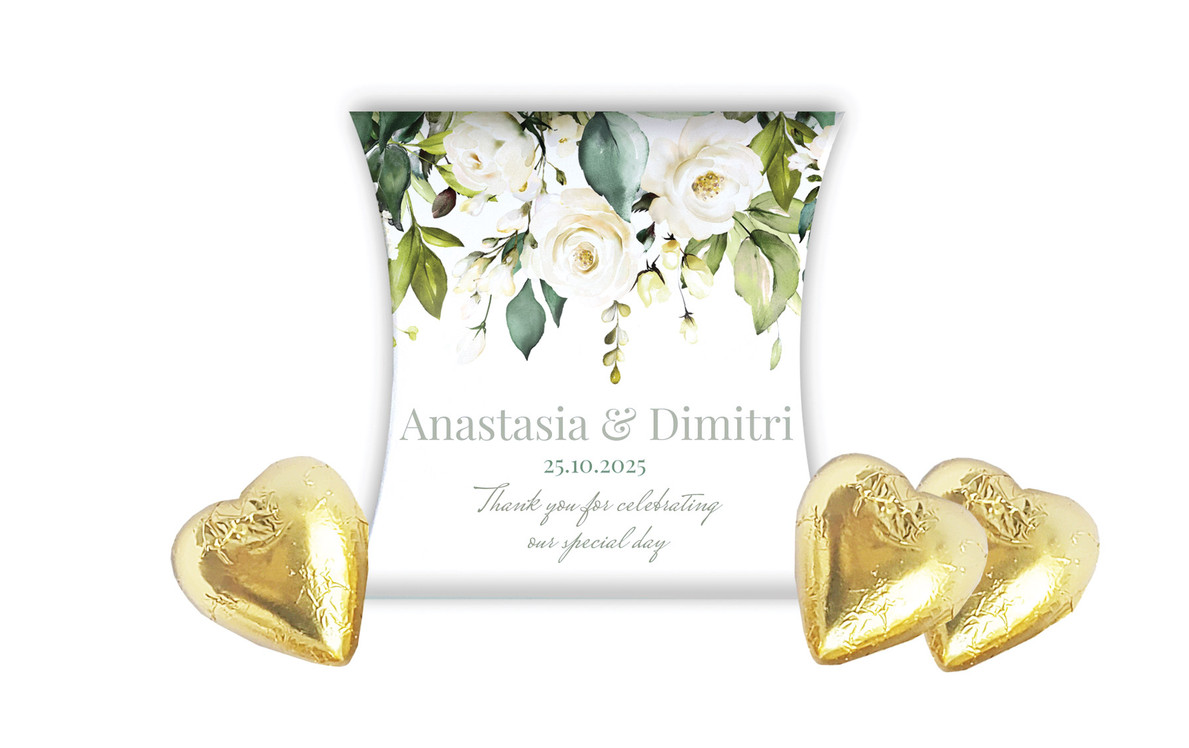 White Roses Hanging Wedding Personalised Pillow Boxes