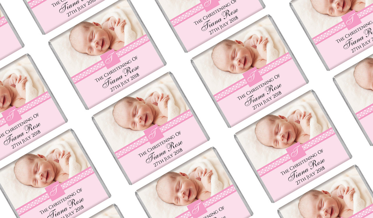 Initial Photo In Pink Christening Mini Chocolates