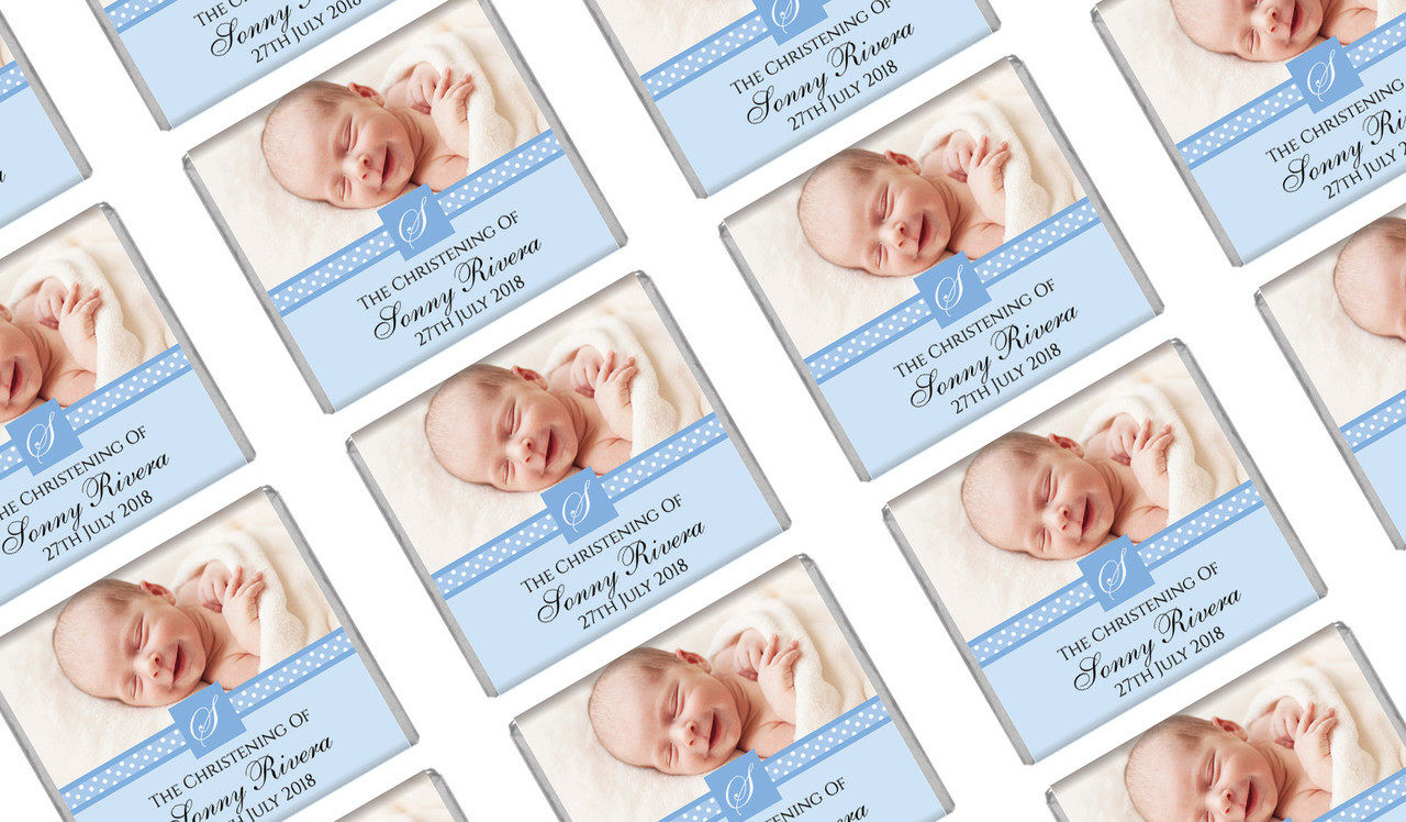 Initial Photo In Blue Christening Mini Chocolates