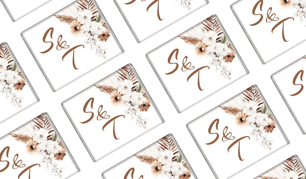 Winsome Floral On White Wedding Mini Chocolates