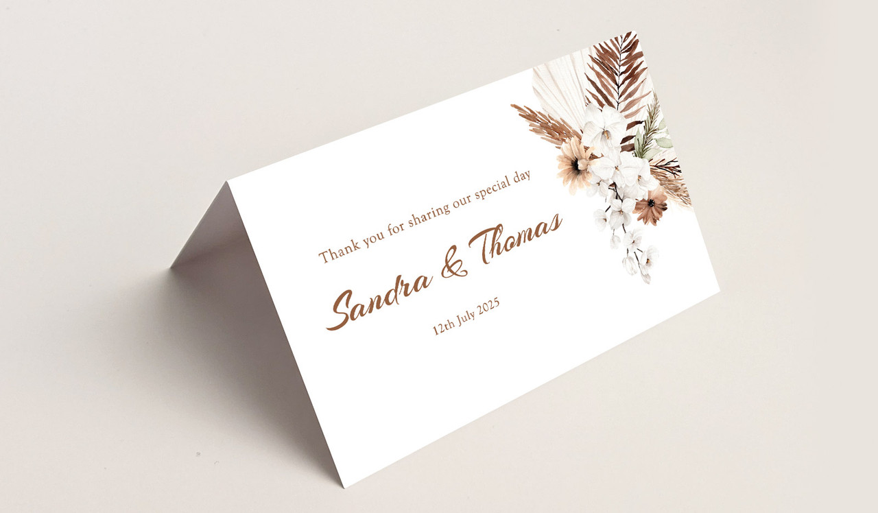 Winsome Floral Wedding Place Cards With Guest Names Printed