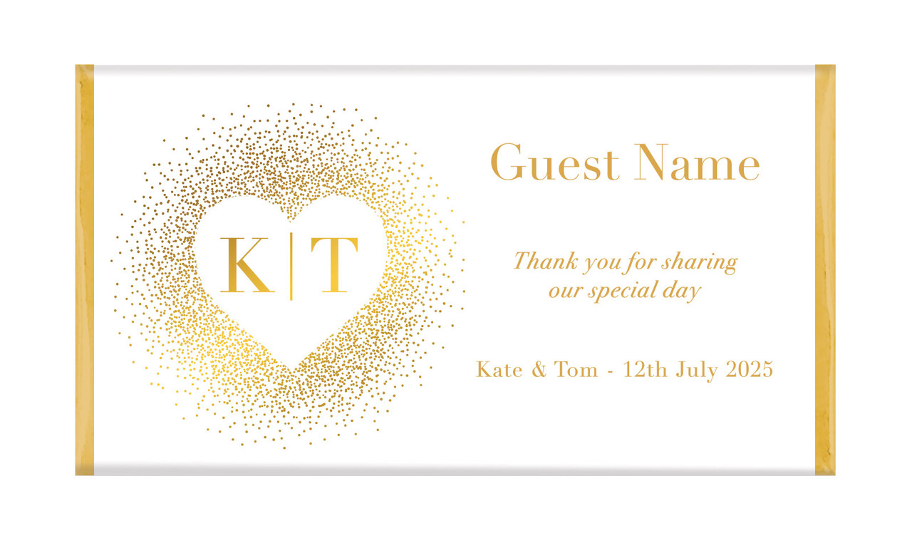 Heart Gold Confetti Wedding Personalised Chocolate Bar