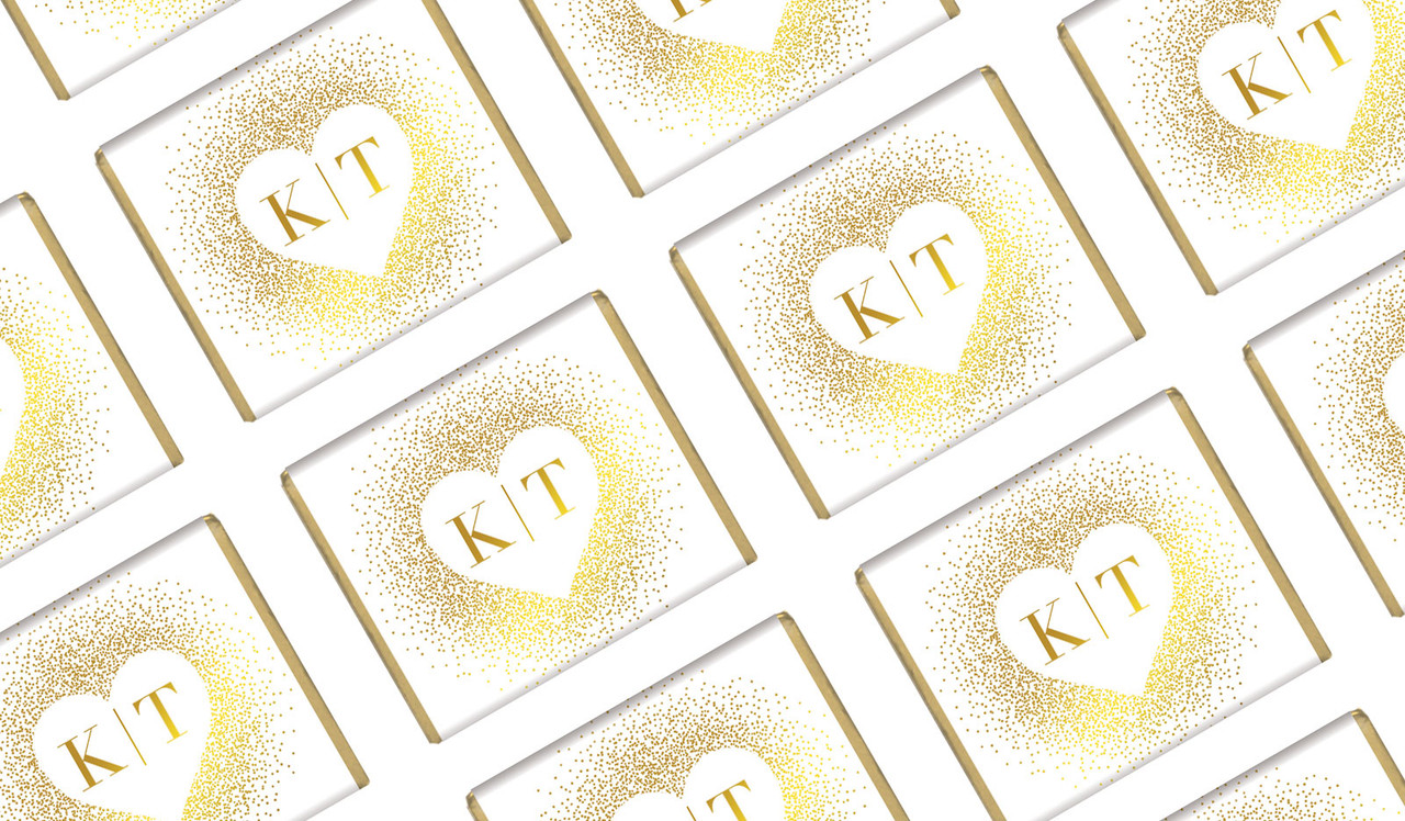 Heart Gold Confetti On White Wedding Mini Chocolates