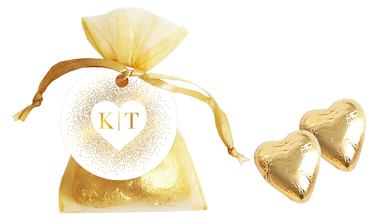 Heart Gold Confetti Personalised Organza Bag